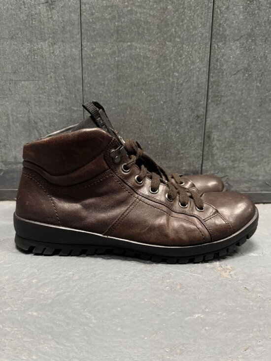 PRADA LINEA ROSSA Vintage Dark Brown Leather Hiking Lug Sole Boots Sz 9 main image 7
